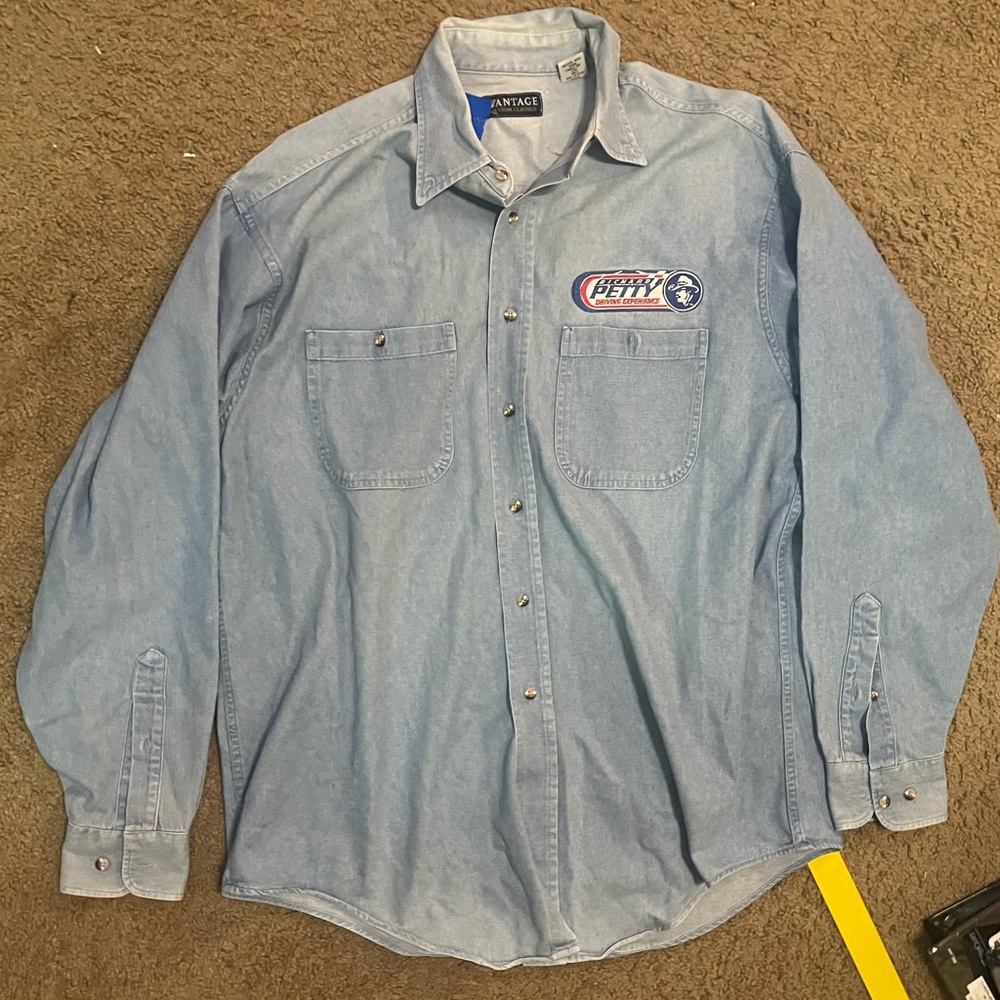 Richard Petty SZ L Driving Experience Blue Denim long Sleeve Shirt